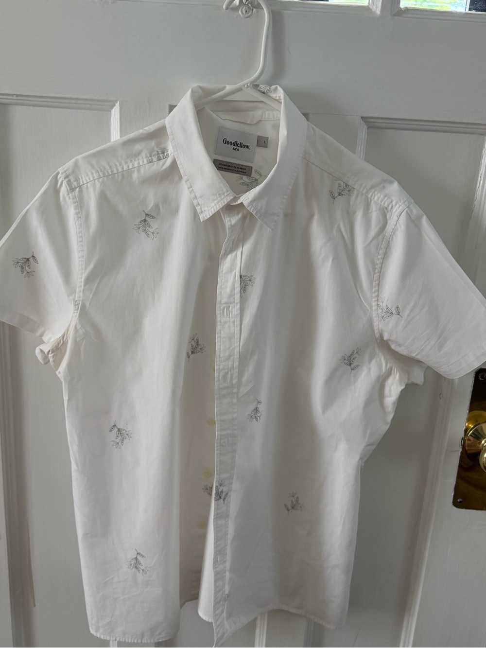 Goodfellow & Co White Short Sleeve Embroidered Button-Down Shirt